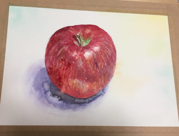 透明水彩でりんごを描く 水彩絵の具の使い方と着彩の仕方など水彩画の制作過程です そらいろ