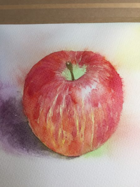 透明水彩でりんごを描く 水彩絵の具の使い方と着彩の仕方など水彩画の制作過程です そらいろ